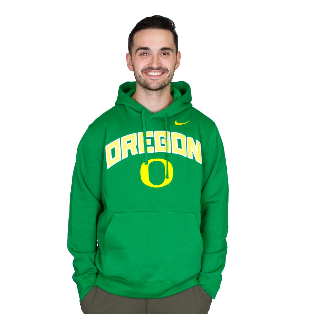 Classic Oregon O, Nike, Green, Hoodie, Cotton Blend, Men, Fleece, Embroidered, Pullover, Sweatshirt, 928847